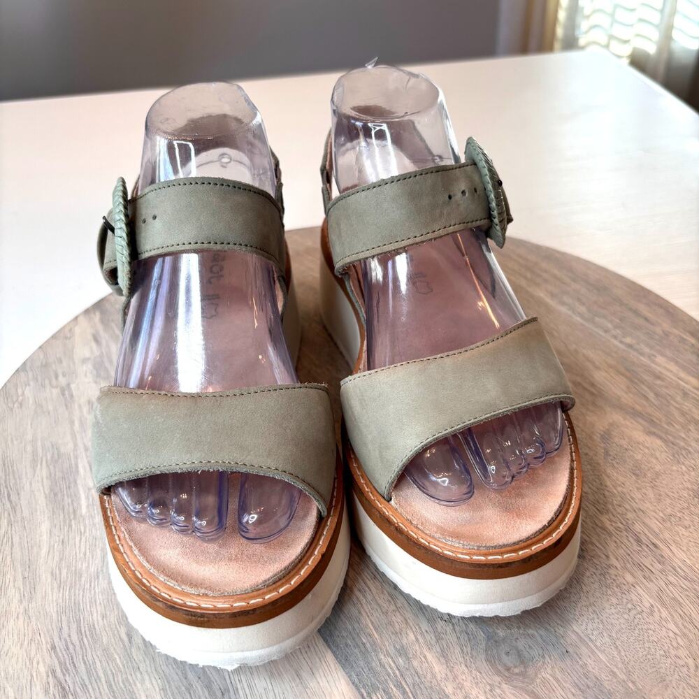 Naot Platform Wedge Sandals Green Nubuck Leather Slingback Women's Size 7 EU 38 - Picture 4 of 12
